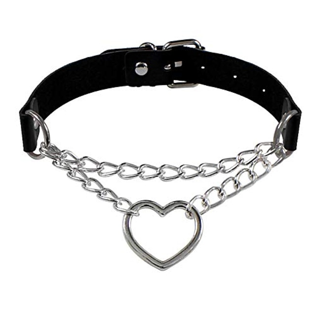  wwbginf dlouhý prodloužený přívěsek se srdcem náhrdelník punk gotický obojek pu límec s kovovým řetízkem pro ženy, dívky (černý)