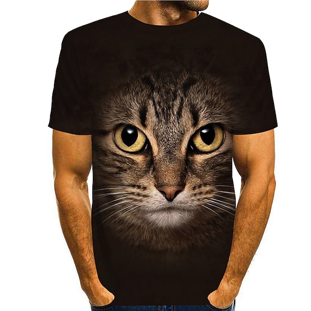  男性用 猫 グラフィック Tシャツ 半袖 Tシャツ 3Dプリント ラウンドネック シャツ デザイナー カジュアル 大きくて背が高い 日常 祝日 ブラック 夏 衣類 S M L XL XXL 3XL