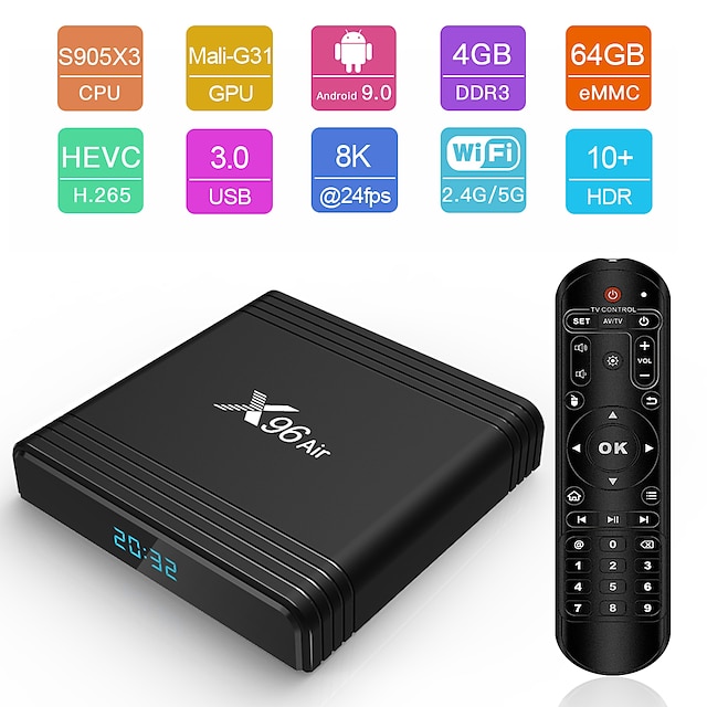  x96 air smart tv box android 9.0 x96air mini 4gb 32g/64g amlogic s905x3 8kx4k 2.4g/5g wifi bt hdr multimedia speler set tb box