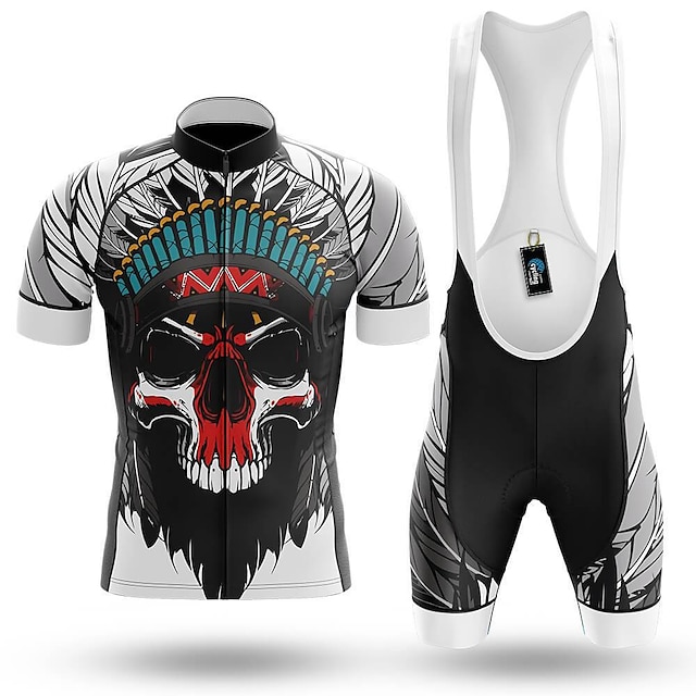  21Grams® Men's Cycling Jersey with Bib Shorts Short Sleeve Mountain Bike MTB Road Bike Cycling Graphic Skull Design Clothing Suit Black 3D Pad Breathable Quick Dry Sports Clothing Apparel Cycling