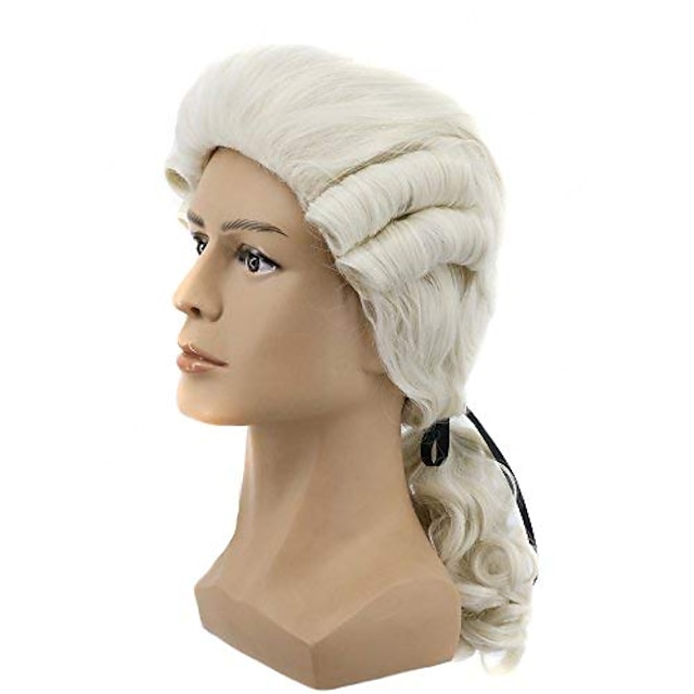  Synthetic Wig Curly With Ponytail Wig Medium Length Creamy-white Grey White Black Synthetic Hair Men‘s Cosplay Party Fashion Black White