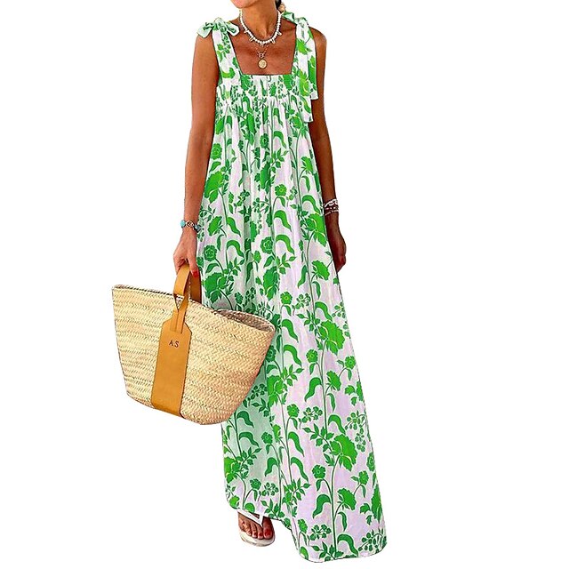 

fd348 european and american cross-border women's 2021 summer new amazon hot style holiday sling print dress