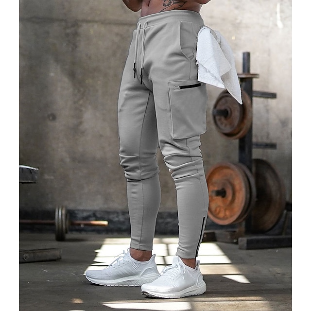  Men's Sweatpants Joggers Drawstring Towel Loop Zipper Pocket Solid Colored Breathable Quick Dry Athletic Weekend Streetwear Cotton Casual / Sporty Athleisure Slim Dark Grey Black Stretchy