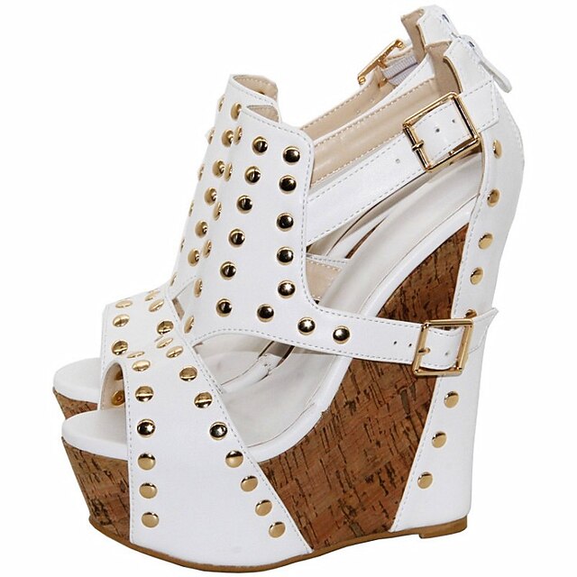 Dames Sandalen Sandalen met sleehak Sandalen met plateauzool Siernagel  Sleehak Open teen PU Rits Effen Wit 8610341 2022 – €100.99