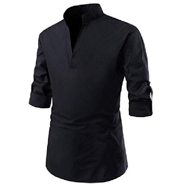 Mens Clothing Mens Shirts | mmcp mens pure color long sleeve loose mandarin collar casual dress work shirt black xl - YC79249