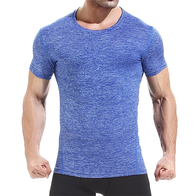 Sports & Outdoors Running, Jogging & Walking | Mens Crew Neck Yoga Top Summer Solid Color Red Blue Yoga Fitness Gym Workout Tee 