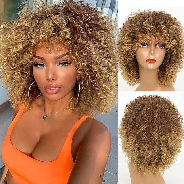  Blonde Afro Curly Wig Synthetic Wig Wine/Black/Gray/Ombre/Brown Wigs