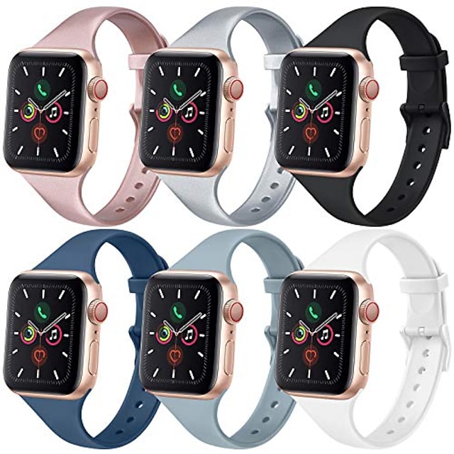  [6 pack] bands compatible with apple watch bands 40mm 38mm for women men, slim thin narrow bands for iwatch se & series 6 5 4 3 2 1