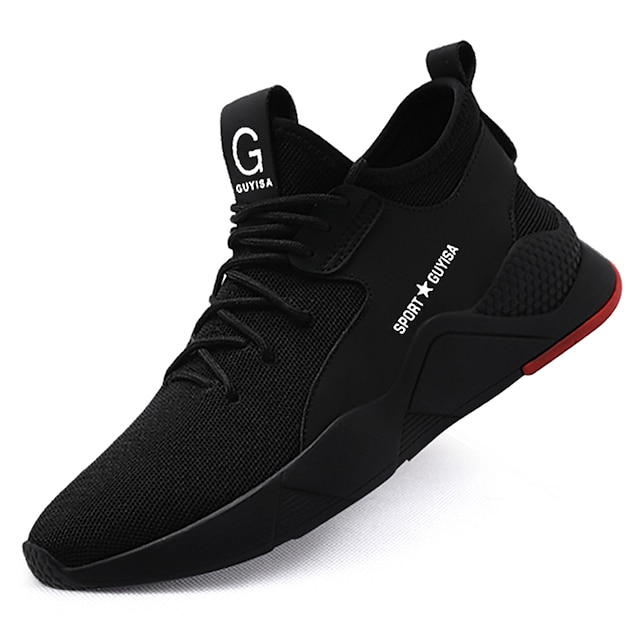  Men's Trainers Athletic Shoes Sneakers Steel Toe Shoes Work Sneakers Safety Shoes Sporty Classic Chinoiserie Office & Career Tissage Volant Breathable Non-slipping Wear Proof Lace-up Black / Red Black