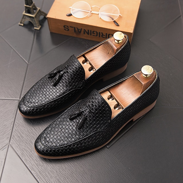  Men's Loafers & Slip-Ons Tassel Loafers Comfort Loafers Plus Size Woven Shoes Walking Casual Daily Nappa Leather Breathable Non-slipping Wear Proof Loafer Black Brown Spring