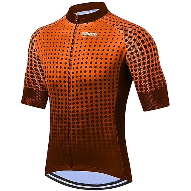  21Grams Voor heren Wielrenshirt Korte mouw Fietsen Shirt Kleding Bovenlichaam met 3 achterzakken Bergracen Wegwielrennen UV-bestendig Ademend Sneldrogend Achterzak Groen Geel Oranje Gestipt Polyester