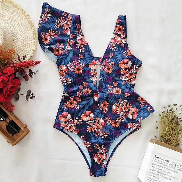 Sports & Outdoors Surfing, Diving & Snorkeling | Womens One Piece Swimsuit Ruffle Bodysuit Bathing Suit Floral / Botanical Swimw