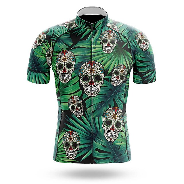  21Grams® Men's Short Sleeve Cycling Jersey Summer Spandex Polyester Green Sugar Skull Skull Funny Bike Jersey Top Mountain Bike MTB Road Bike Cycling Breathable Quick Dry Moisture Wicking Sports