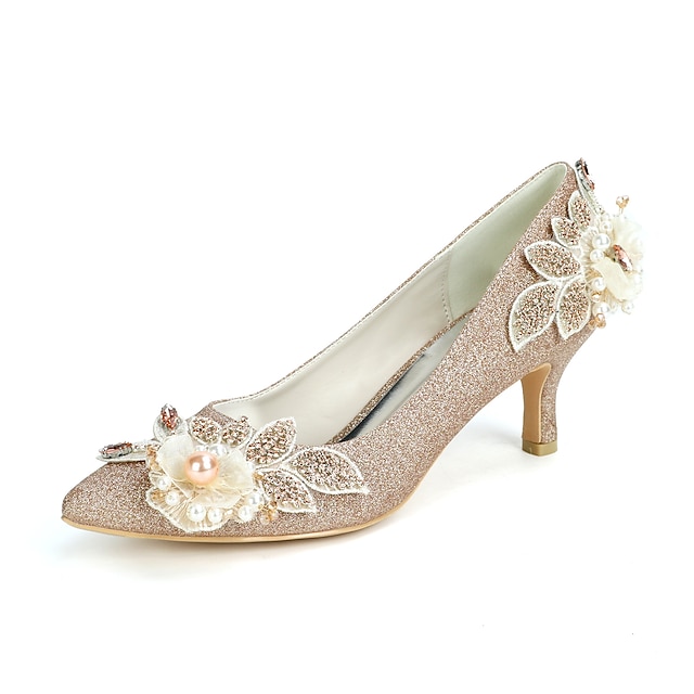 Shoes & Bags Womens Shoes | Womens Wedding Shoes Wedding Heels Bridal Shoes Rhinestone Imitation Pearl Satin Flower Kitten Heel 