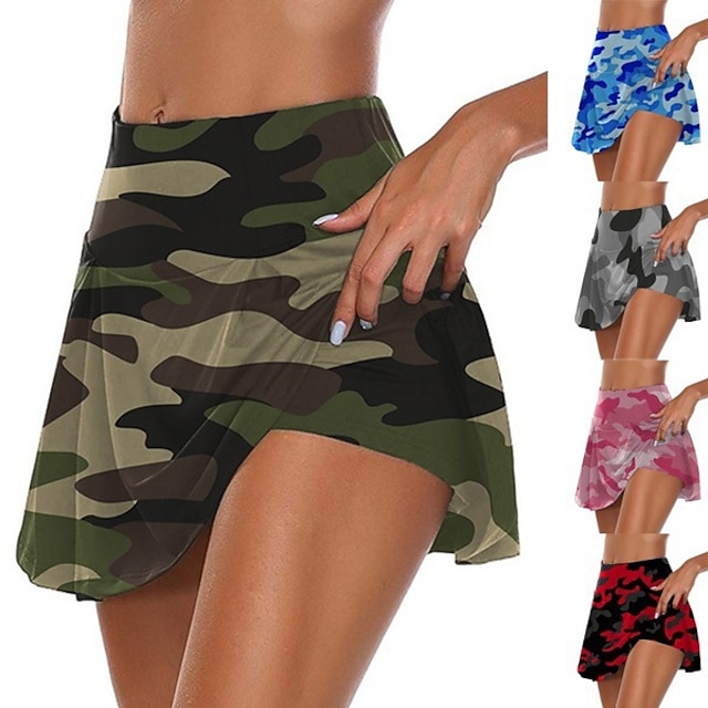  Women's High Waist Athletic Skort Running Skirt Athletic Bottoms 2 in 1 Summer Fitness Gym Workout Running Jogging Training Butt Lift Quick Dry Breathable Sport Solid Colored Dark Grey Camouflage Red