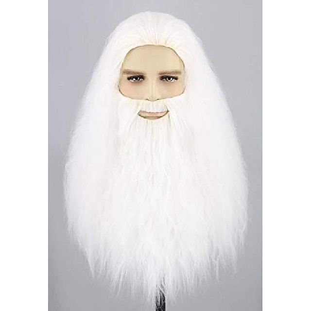 lemarnia dumbledore wig and beard wizard sorcerer wigs white long curly ...