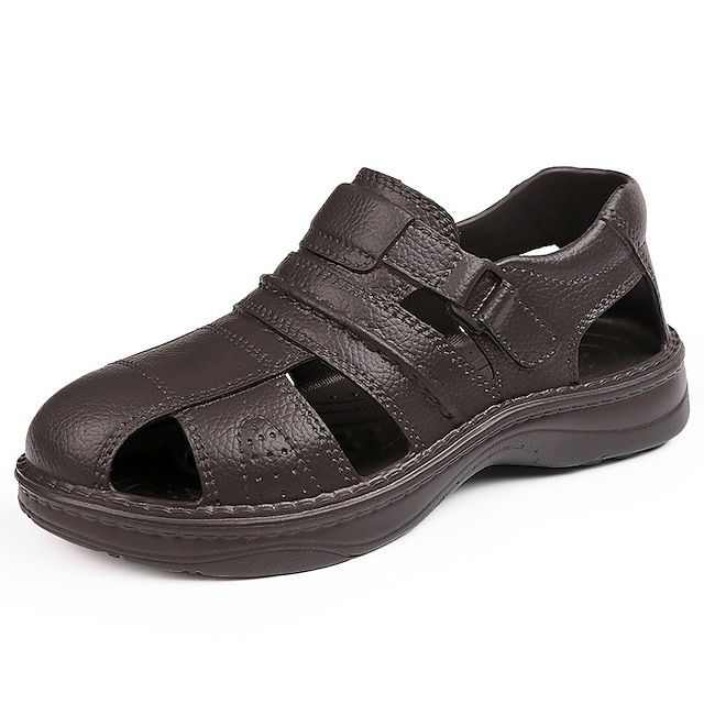  schwarze Sandalen aus Kunstleder für Herren mit geschlossener Spitze und verstellbaren Riemen für die Freizeit und den Outdoor-Bereich