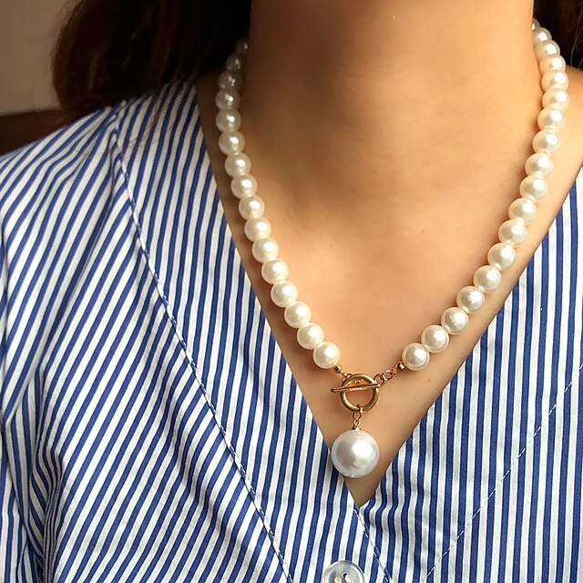  Pearl Pendant Necklace Beaded Necklace Beads Simple Basic Fashion Vintage Imitation Pearl Alloy Picture color 45 cm Necklace Jewelry 1pc For Gift Prom Birthday Party Beach Festival