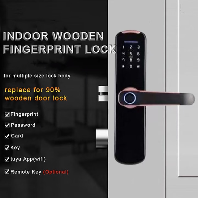  wf-007b ล็อคลายนิ้วมือ wafu ในร่มพร้อม tuya wifi smart security door lock for home / hotel indoor wooden door