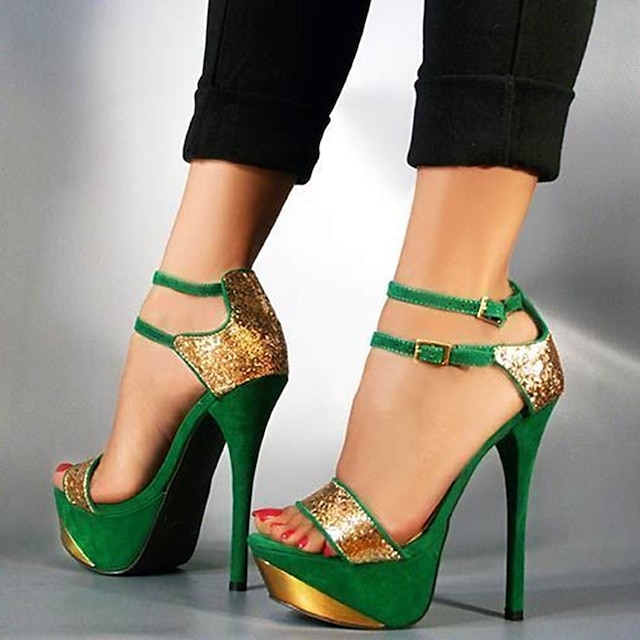 Pentru femei Sandale Tocuri stiletto Sandale cu platformă Sandale cu curea la gleznă Bloc Culoare Cataramă Platformă Toc Înalt Toc Stilat Vârf deschis Satin Gleit Buclă Verde