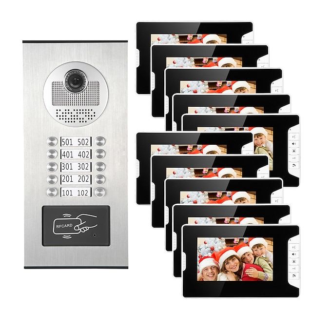  10 Apartments 7 Multi Apartment Video Door Phone System Video Intercom Doorbell System 700 TVL Camera for 10 Families