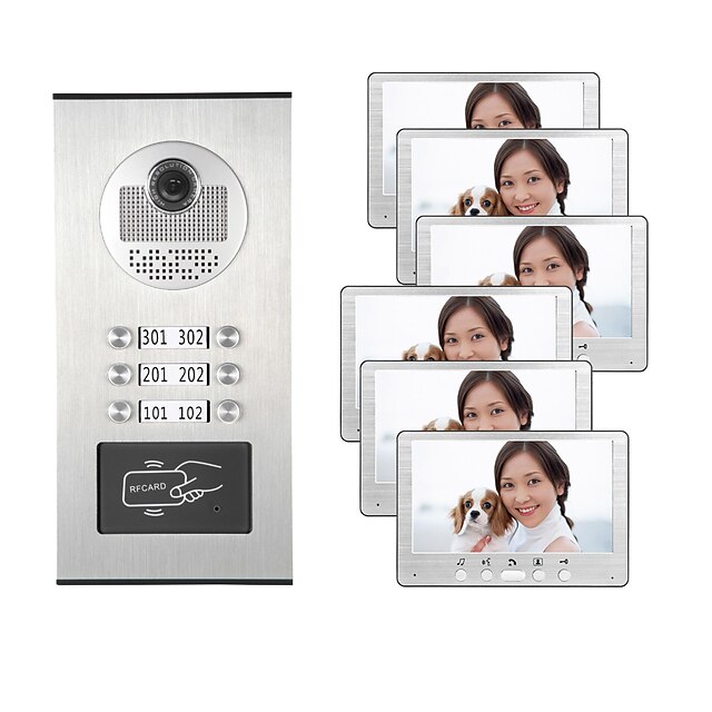  7 Inch Color Video Intercom Door Phone System RFID Metal IR Camera Doorbell For Multi Apartments Family