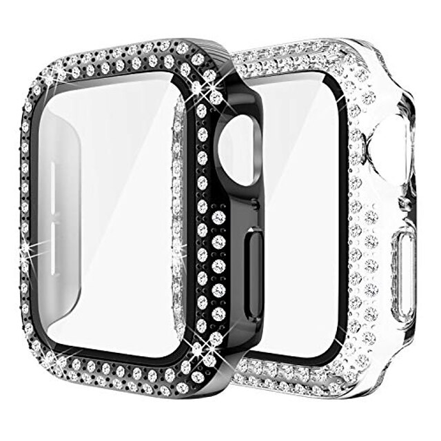  Smart watch Case 2-pack compatible for apple watch case with screen protector 40mm series 6/5/4/se, bling cover diamonds rhinestone bumper protective frame for iwatch girl women (clear/black)