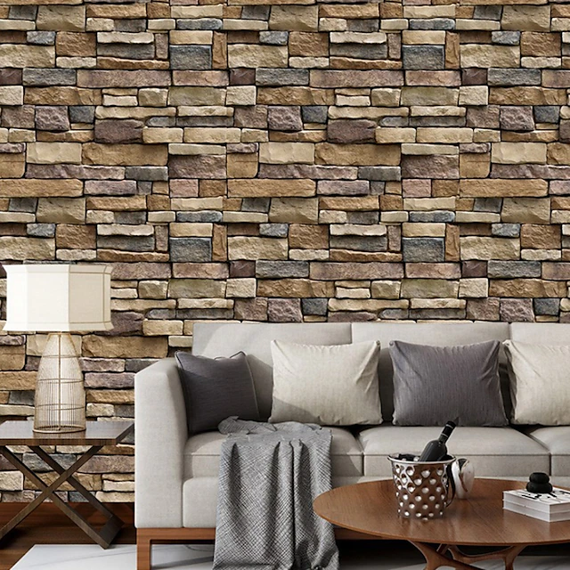 Cool Wallpapers Wall Mural 3D Brick Wallpaper for Walls Wall Covering Sticker Film Peel and Stick Removable Brown Vinyl PVC Home Décor 1000x45cm/393.7''x 17.72'' 7
