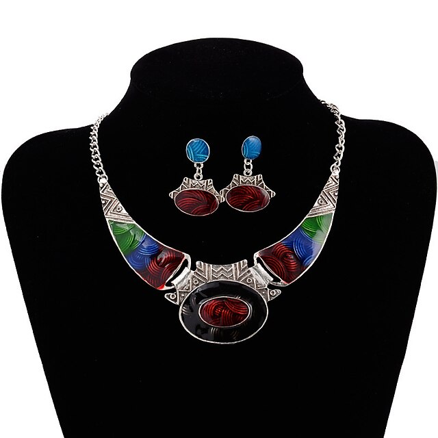 jewelry set retro fashionantique silver-plated oil drop necklace ...