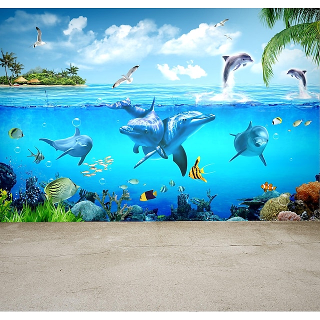  Nursery Mural Wallpaper Wall Sticker Covering Print Peel and Stick Removable Underwater World Dolphin Home Décor Canvas