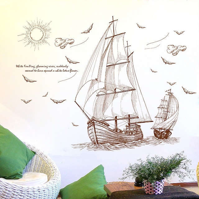 Home & Garden Home Decor | sailing boat wall stickers living room tv background wall decoration bedroom childrens room wall wall