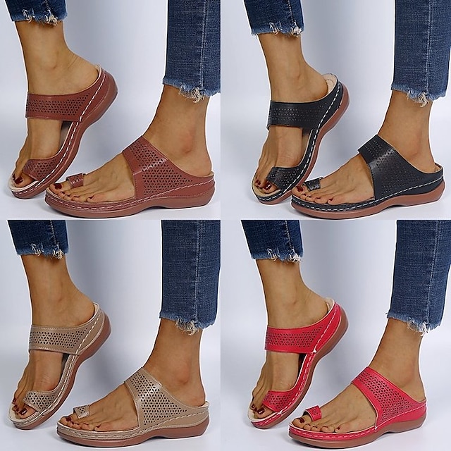  Pentru femei Sandale Sandale Ortopedice Sandale Bunion Pantofi de confort Mers Mată Toc Platformă Vârf rotund PU Curea Gleznă Negru Roz Roșu Deschis