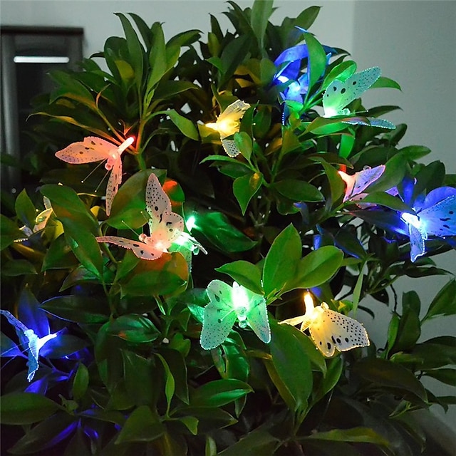  Outdoor Solar Powered 12Leds Butterfly Fiber Optic Fairy String Lights IP65 Waterproof For Outdoor Garden Yard Holiday Decoration Colorful Lighting
