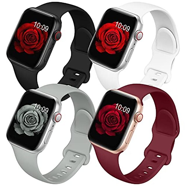 Paquete de 4 bandas compatibles con apple watch band 38 mm 40 mm 42 mm 44  mm para mujeres hombres, correa de reloj de repuesto deportiva de silicona  suave para iwatch series se / 6/5/4/3/2/1 negro / 8694358 2022 – $12.15
