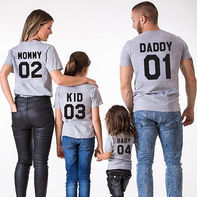 Baby & Kids Matching Outfits | Family Look T shirt Tops Letter Daily Print Red Short Sleeve Basic Matching Outfits - PQ18307