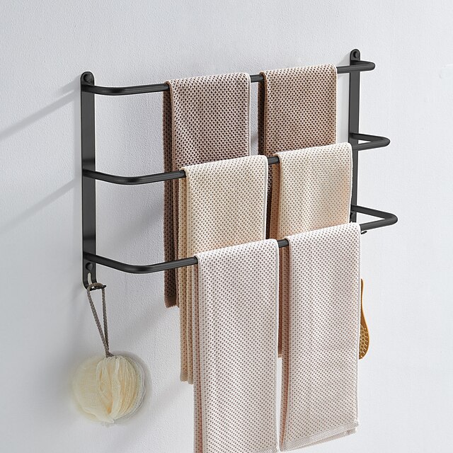 Bathroom Three-layer Shelf With Hooks Stainless Steel Multi-function 