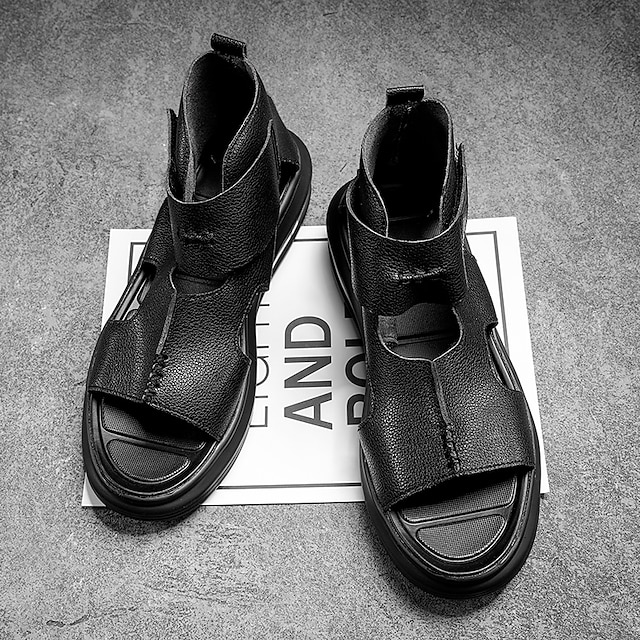  Bărbați Sandale Sandale din piele Pantofi Romani sandale pentru pescari Sandale Pescar Casual Zilnic Piele Nappa Respirabil Non-alunecare Rezistență la uzură Panglică Negru Alb Vară