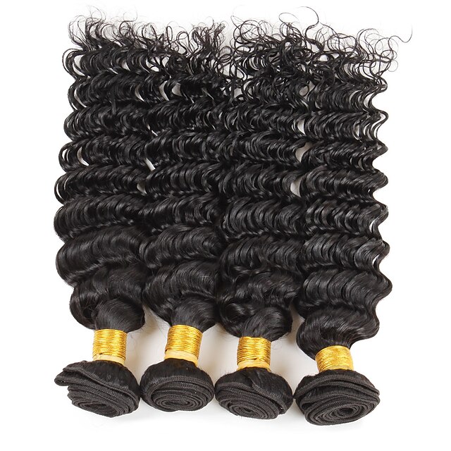 

Ishow 4 Bundles 8A Peruvian Deep Wave Human Hair Weave Extensions Natural Color Can be Dyed Human Hair Bundles