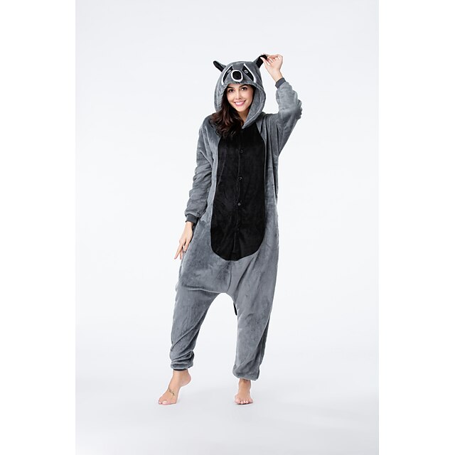 Toys & Hobbies Cosplay & Costumes | Adults Kigurumi Pajamas Raccoon Onesie Pajamas Flannel Black / Gray Cosplay For Men and Wome