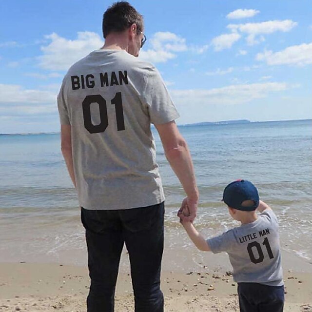 Baby & Kids Matching Outfits | Tops Dad and Son Cotton Letter Daily Print Gray White Black Short Sleeve Basic Matching Outfits -