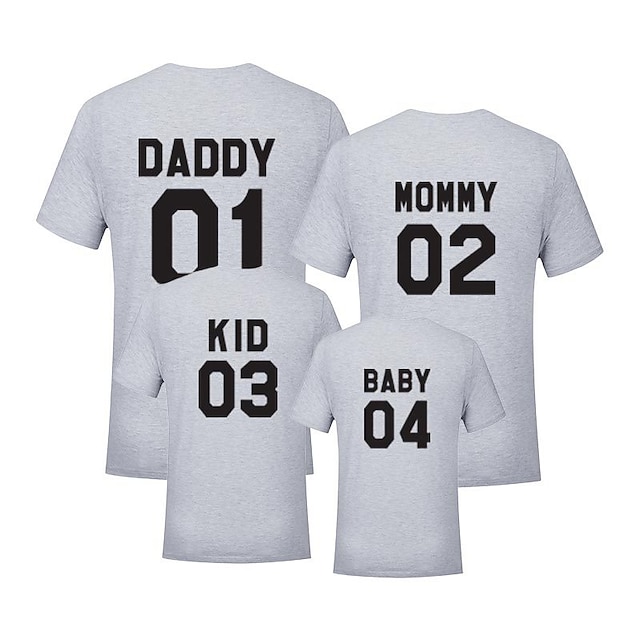 Baby & Kids Matching Outfits | Family Look T shirt Tops Letter Daily Print Red Short Sleeve Basic Matching Outfits - PQ18307