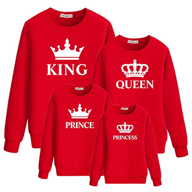 Baby & Kids Matching Outfits | Family Look Tops Sweatshirt Cotton Letter Daily Print Black Red Long Sleeve Active Matching Outfi