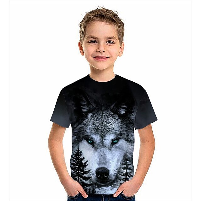 Boys 3D Animal T shirt Short Sleeve 3D Print Summer Active Polyester Kids 4-12 Years Daily Wear Regular Fit3