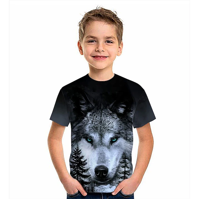 Boys 3D Animal T shirt Short Sleeve 3D Print Summer Active Polyester Kids 4-12 Years Daily Wear Regular Fit3