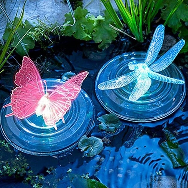  utomhus solbelysning ledd flottörlampa rgb färgbyte fjäril slända form utomhus trädgård simning fontän pool vatten ljus ip68 vattentät