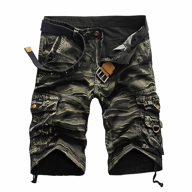  Men's Cargo Shorts Hiking Shorts Tactical Shorts Military Camo Summer Outdoor Ripstop Breathable Quick Dry Multi Pockets Shorts Bottoms Below Knee Black Army Green Cotton Hunting Fishing Climbing 29