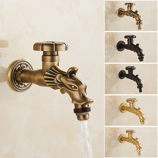  Outdoor Faucet - Patio Wall Mount Antique Brass Widespread Single Handle One HoleBath Taps, 3-Finish Antique Black Gold