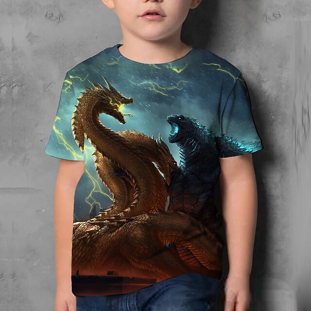 Baby & Kids Boys Clothing | Kids Boys T shirt Short Sleeve Blue Dinosaur 3D Print Dinosaur Animal Print Daily Wear Active 4-12 Y