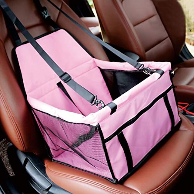  dog car seat portable pet car booster back seat cover breathable waterproof travel carrier cage with adjustable safety seat belt folding doggie cat small animal transport bag basket for car truck suv