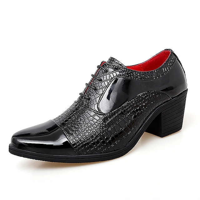  scarpe oxford da uomo in vernice nera con motivo coccodrillo in similpelle – scarpe eleganti con tacco a blocco, perfette per lavoro, matrimonio ed eventi speciali